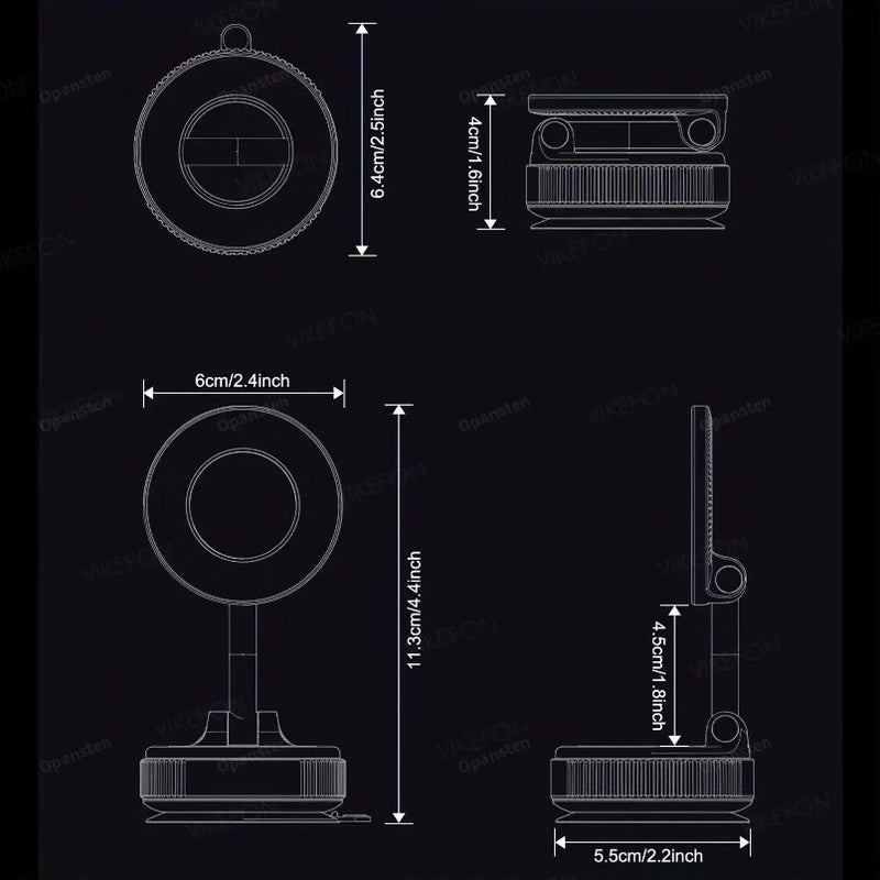 Suporte Magnético para Celular no Carro – Rotação de 360° Dobrável com Ventosa a Vácuo para iPhone Séries 12 a 16 | Suporte para Carro, Academia e Direção