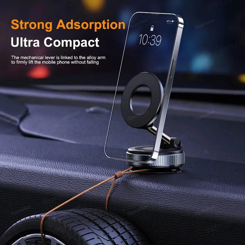 Suporte Magnético para Celular no Carro – Rotação de 360° Dobrável com Ventosa a Vácuo para iPhone Séries 12 a 16 | Suporte para Carro, Academia e Direção